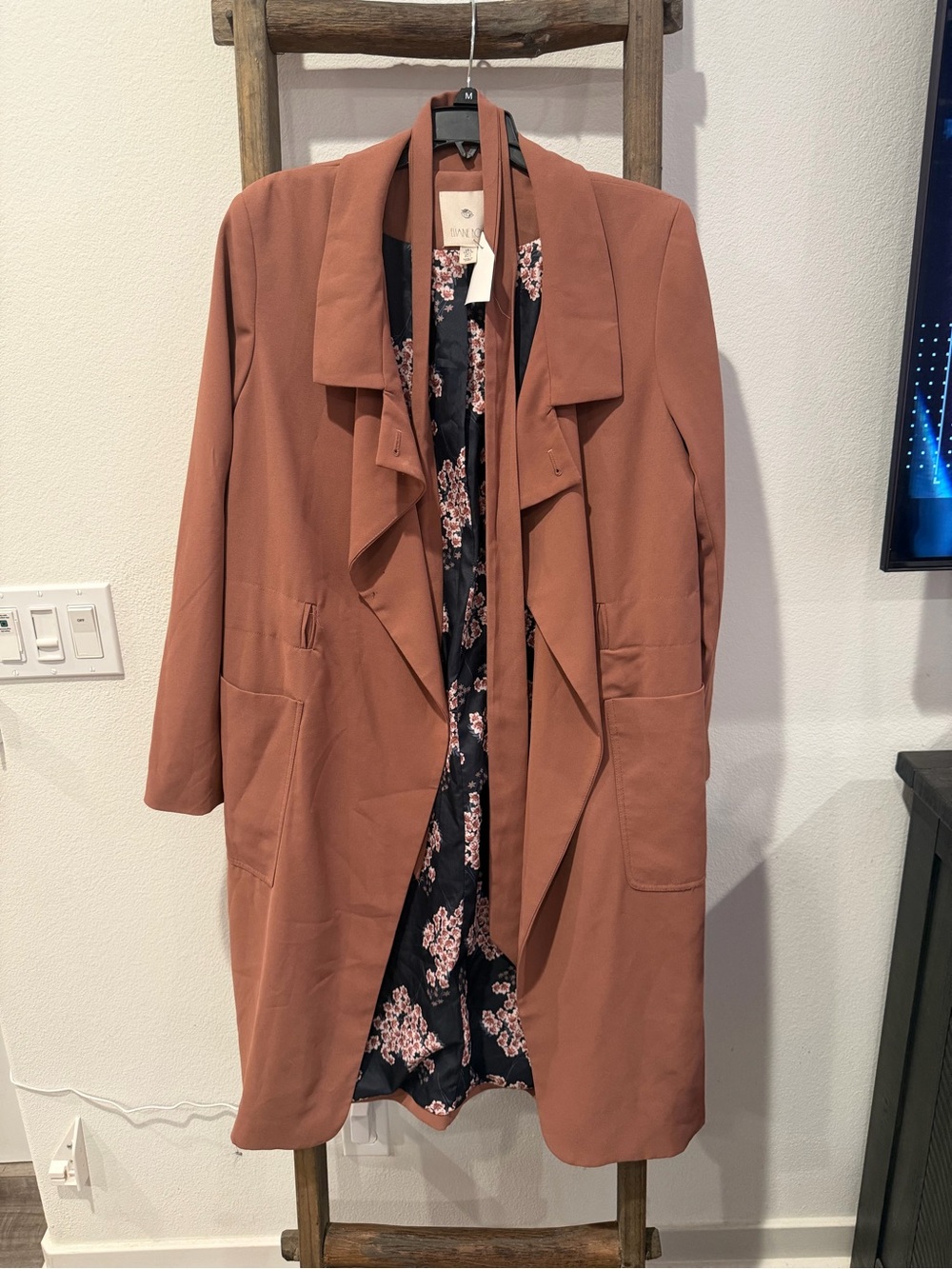 Women's Rust Mauve Open-Front Trench Coat with Floral Lining